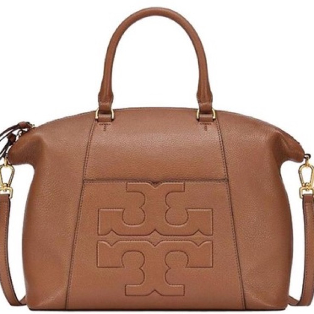 Tory Burch Bombe T Medium Bark Leather Satchel